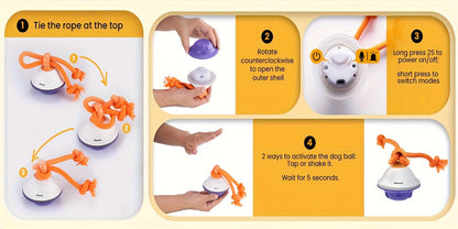 Dog Toy Motion-Activated Auto-Rolling Ball with Voice Recording, Rope and White or Gray Options