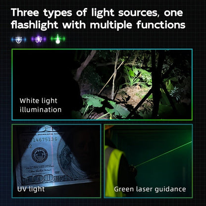 3-in-1 UV Flashlight 1000 Lumen White Light UV365 Green Light Rechargeable Magnetic Torch for Inspection Outdoor Camping Home