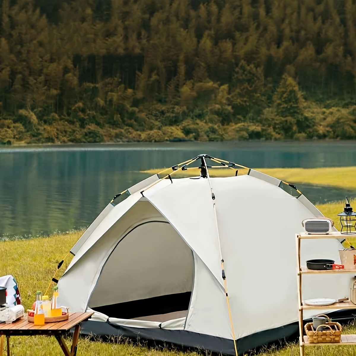 Camping Tent Cloud-Gray Pop-Up with Two Doors, Optional Mesh Windows and Two Source Dimensions