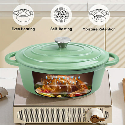 Dutch Oven Enameled Cast Iron 4.5QT with Lid & Dual Handles – Oval Non-Stick Enamel Coating for Bread Baking Soups Stews Braising | Stovetop to Oven Safe 500°F 5 Colors Available
