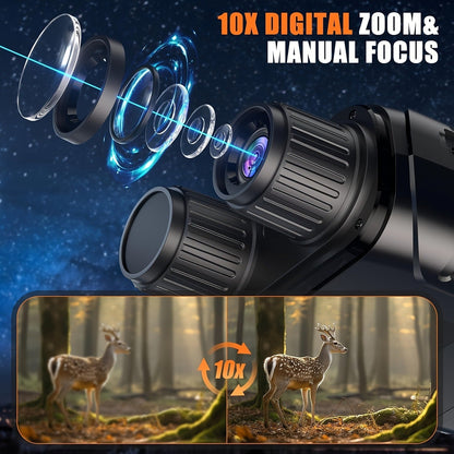 Night Vision Binoculars for Adults 4K Digital - 1080P HD Infrared Night Vision Goggles with 2.8" Screen, 10x Zoom, 7-Level 850nm IR Illuminator, 2000mAh Rechargeable Battery for Hunting Camping Boating Wildlife Observation, Gift for Men
