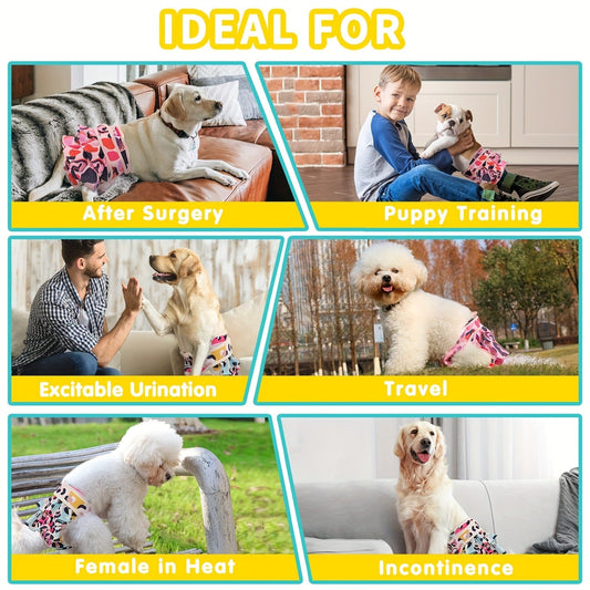 Washable Female Dog Diapers 3 Pack - Reusable Highly Absorbent Dog Period Panties for Heat Incontinence Puppy Training, XS S M L, Multiple Prints