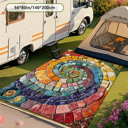 Area Rug Multicolor Mosaic Indoor Outdoor Mat with Rubber Backing and Five Washable Size Options