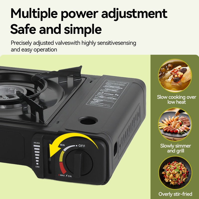 Black Single-Burner Butane Tabletop Camping Stove with Carrying Case, Adjustable Knob and US-Spec Option