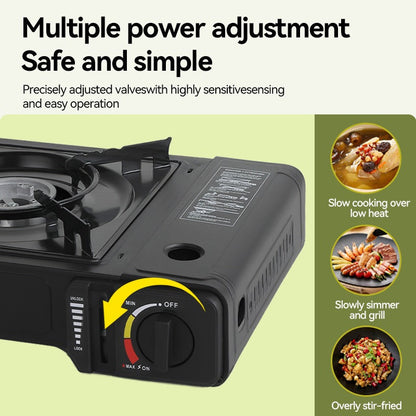 Black Single-Burner Butane Tabletop Camping Stove with Carrying Case, Adjustable Knob and US-Spec Option