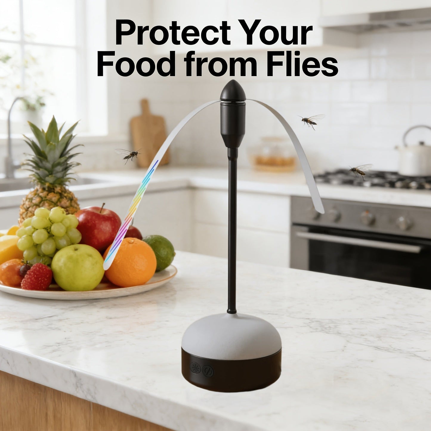 Desktop Reflective-Blade Fan Pest Control Device with Amber Light, Flexible Neck and USB Power for Tabletop Use