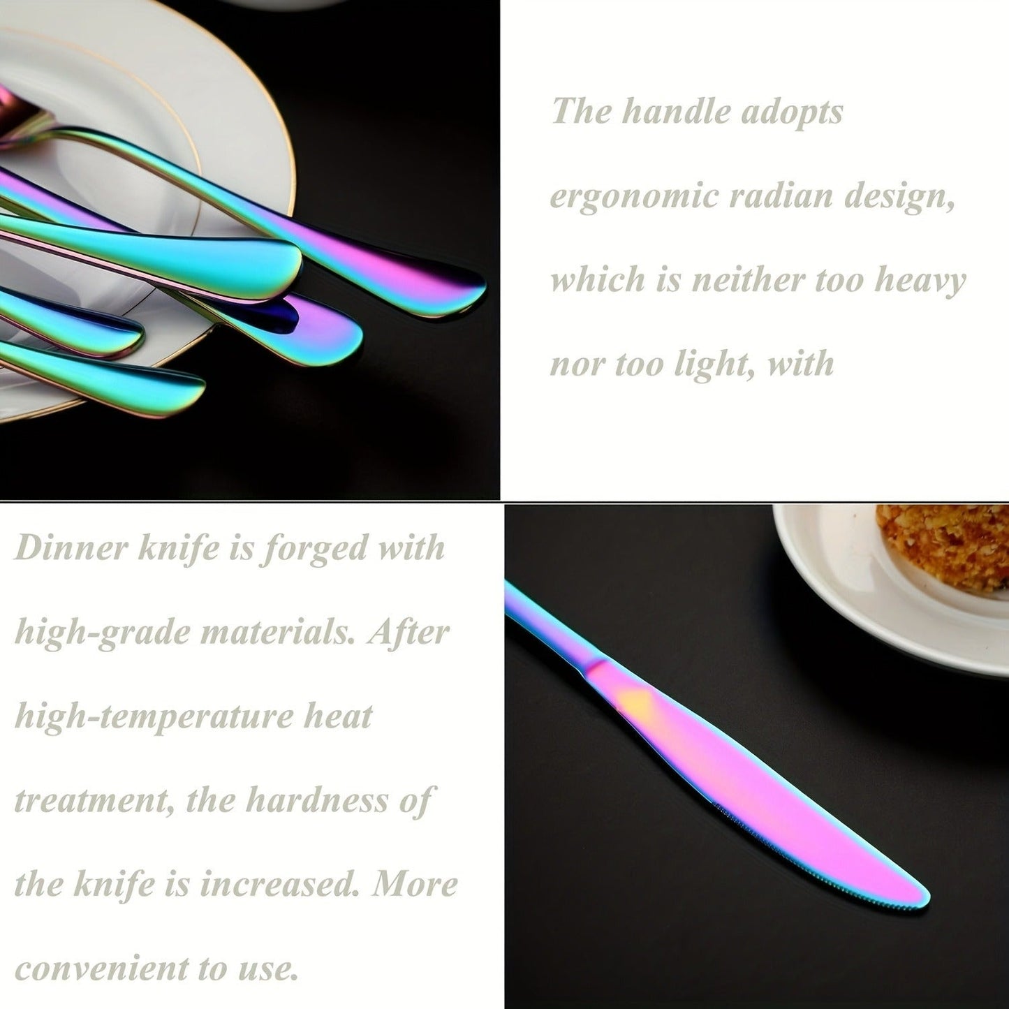 60-Piece Rainbow Flatware Set with Five Utensil Forms in Twelve-Piece Rows for Complete Table Settings
