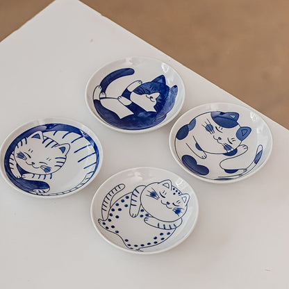 Ceramic Dipping Bowls Set of 8 Cat Shaped Mini Soy Sauce Dishes 4 Inch Small Condiment Bowls for Home Cooking, Dining and Outdoor Meals