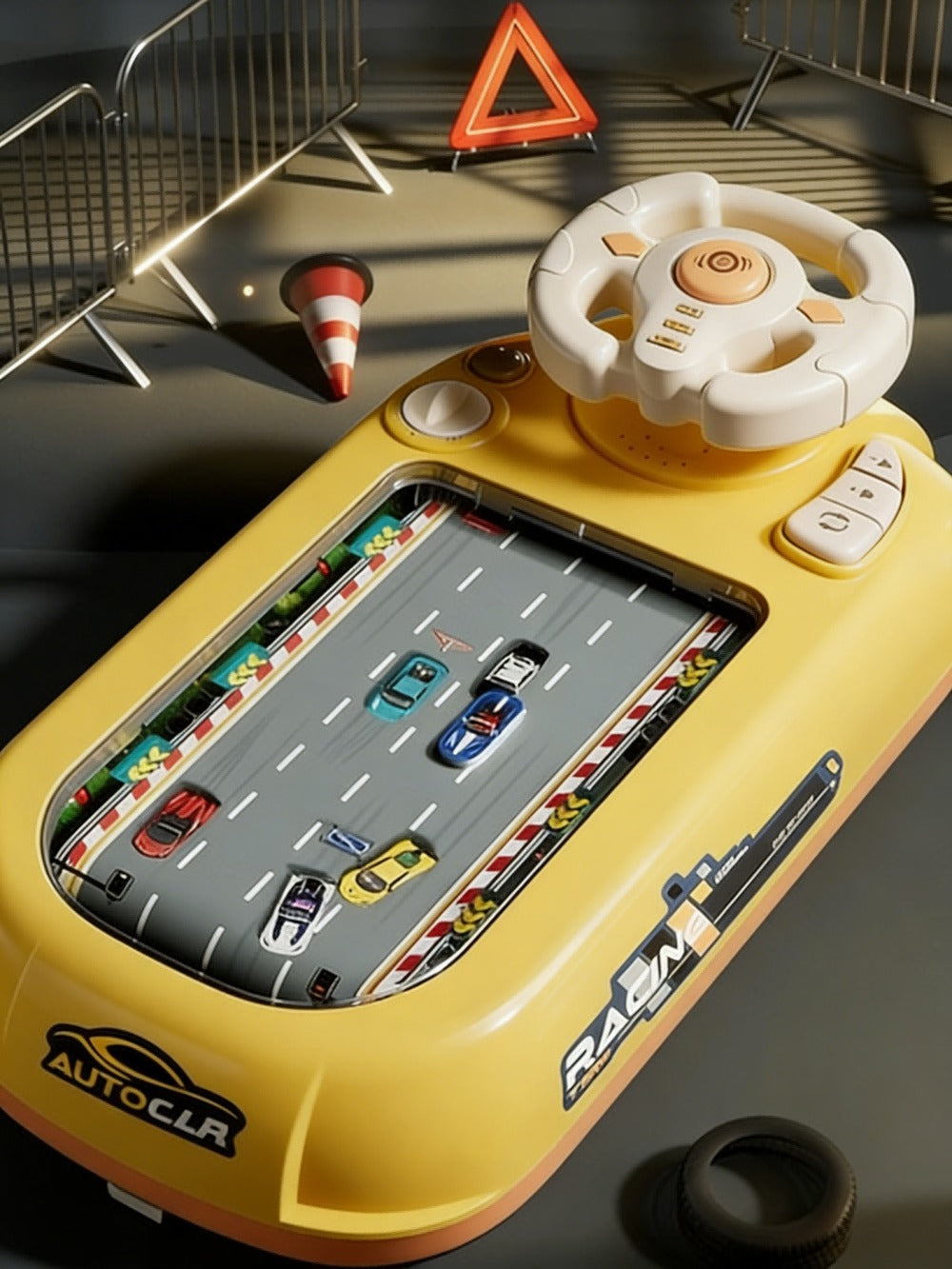 Electronic Racing Steering Wheel Game Toy with 200 Pictured Levels, Two Speeds and Yellow or Green Options