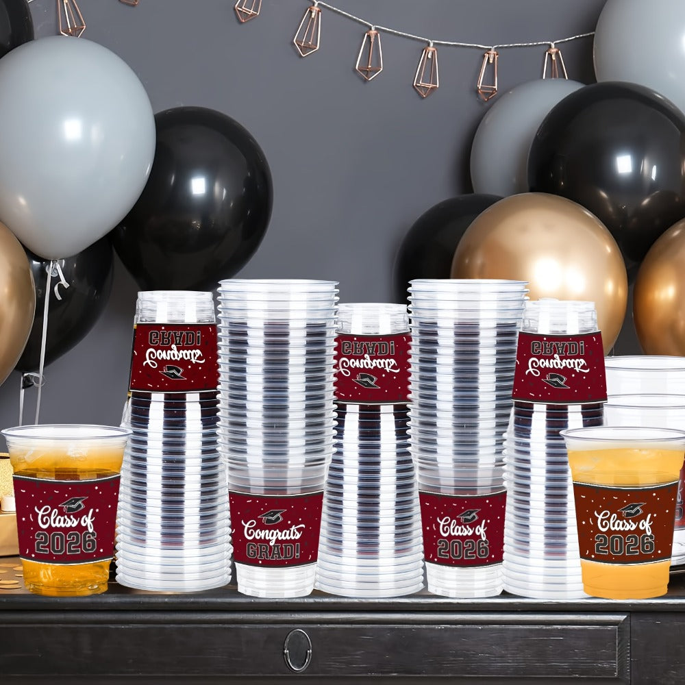 Graduation Cup Party Supplies Pack with 100 14-Ounce Class of 2026 Cups in Six Color Options