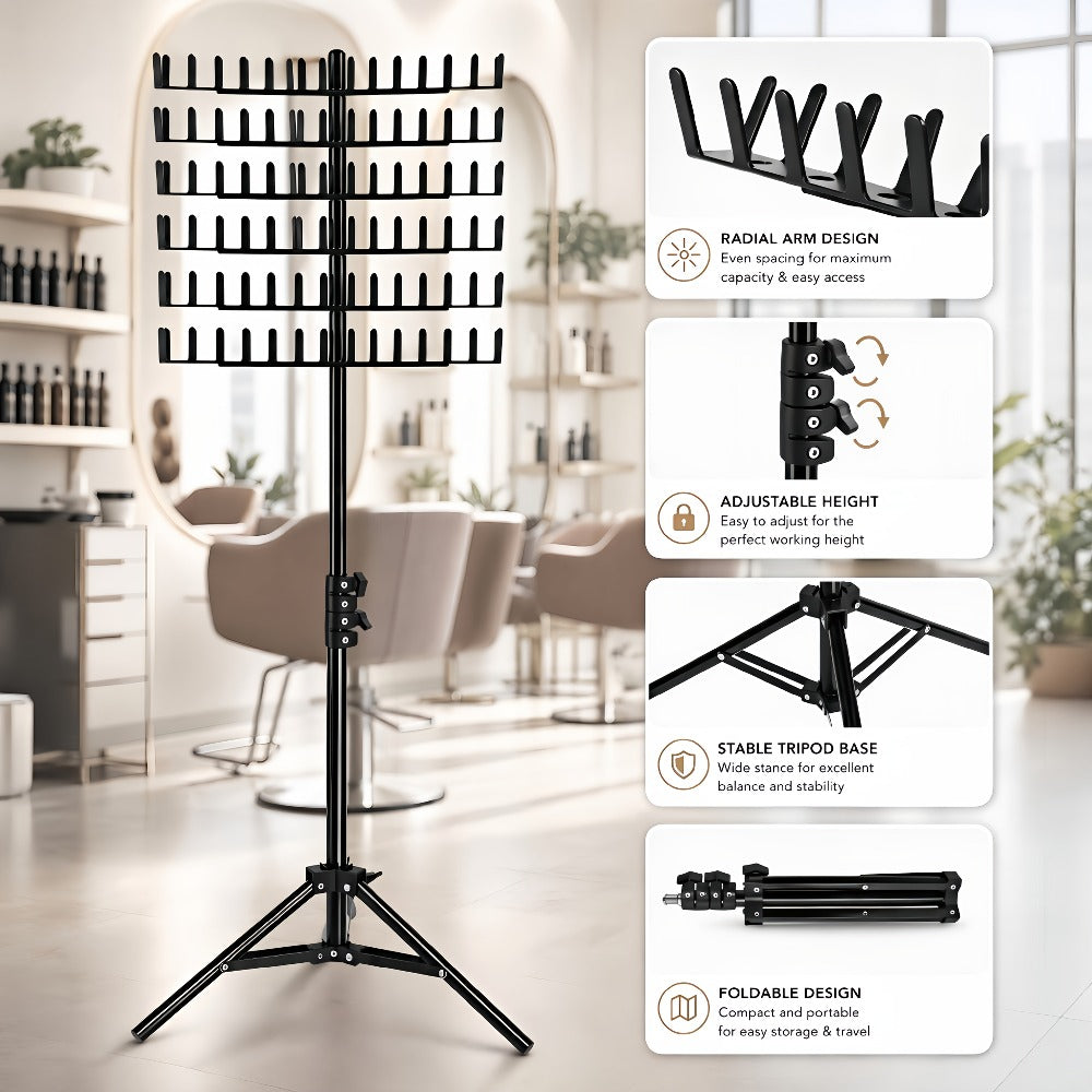 Braiding Hair Rack Hair Styling Tool with 144-Strand Layout, 30-50-Inch Height and Foldable Stand