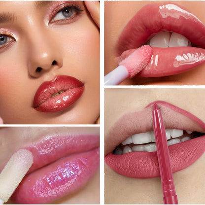 Lip Liner and Lip Gloss Kit 13 Piece Matte Non-Stick Waterproof Pigmented Long-Lasting Moisturizing Lip Glaze Combo Set for Defined Glossy Lips Women Girls