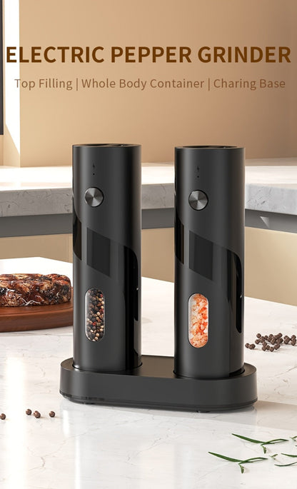 Electric Salt and Pepper Grinder Set – Rechargeable Automatic Mills with LED Light, Adjustable Coarseness & 3.72oz Capacity for Home Kitchen, BBQ, Restaurant & Outdoor Entertaining