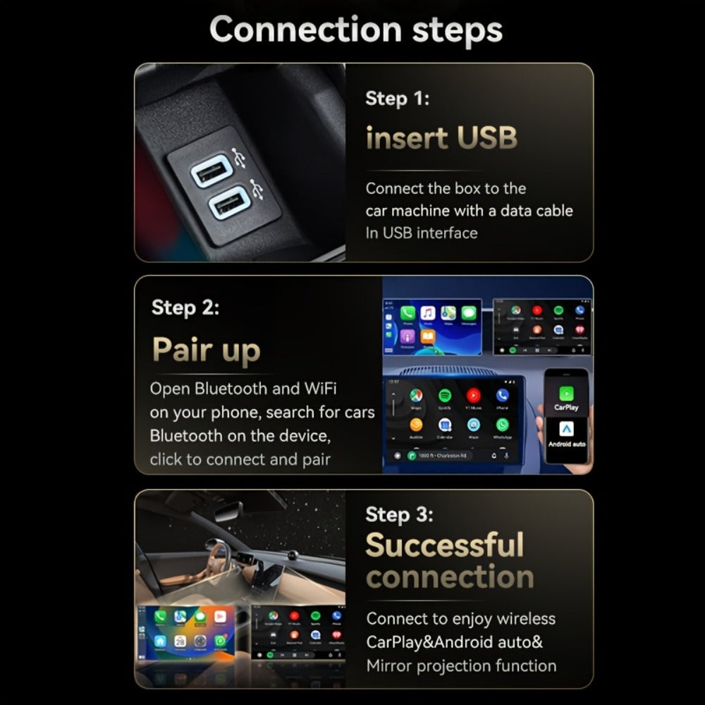 Plug & Play Wireless CarPlay & Android Auto Converter – Mirror Projection, 5GHz WiFi Auto-Connect, Aluminum Alloy, Fits 98% OEM Wired CarPlay Models, iPhone & Android (No Battery)