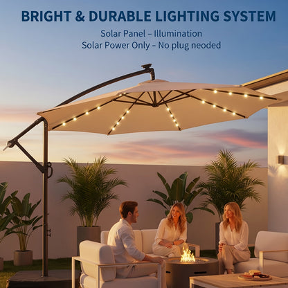 Offset Cantilever Umbrella 10FT Solar LED UPF50+ Easy Tilt Crank