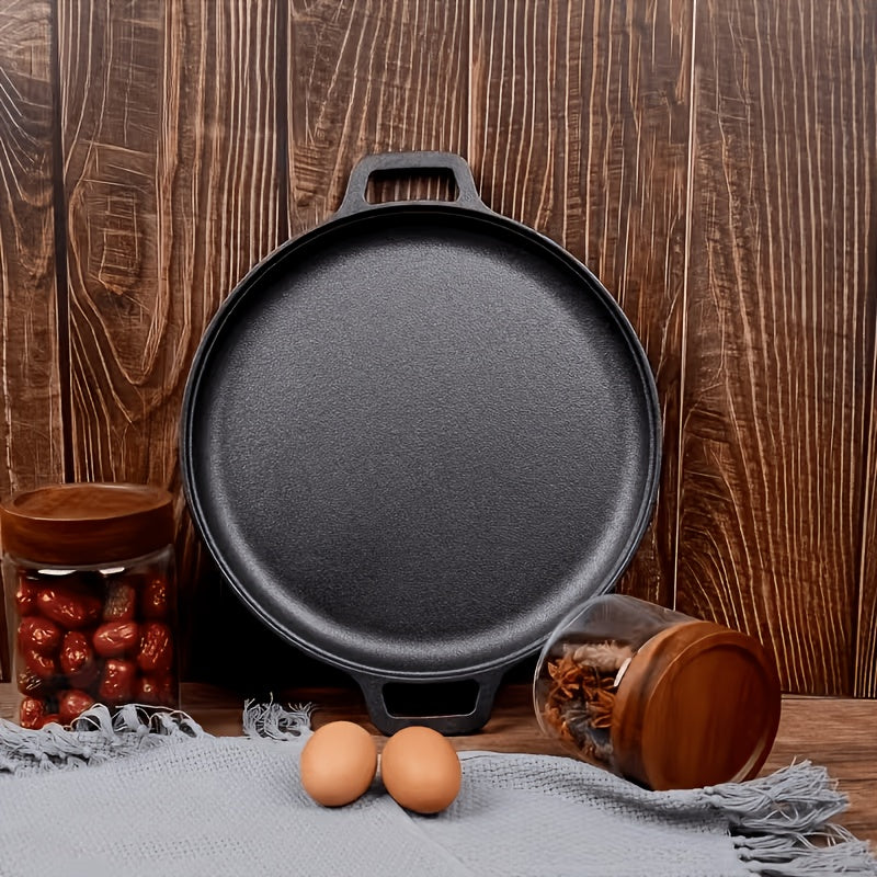 28cm Cast Iron Skillet with Dual Loop Handles and Broad Round Cooking Surface for Oven, Grill or Campfire Use