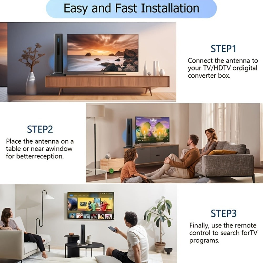 TV Antenna with Magnetic Vertical Base, 16-Foot Coaxial Cable, USB Amplifier and One or Two-Pack Options