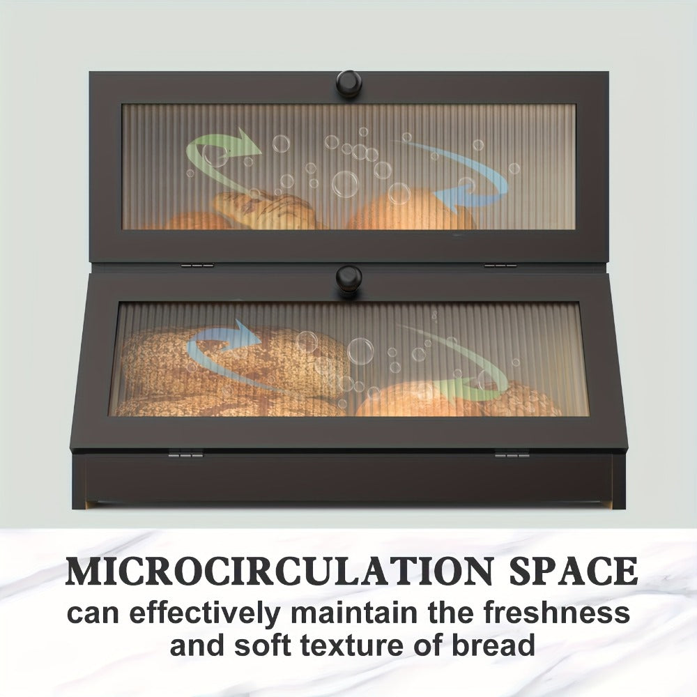 Bamboo Bread Box for Kitchen Counter – Double Layer Large Capacity Bread Storage Container with Window, Farmhouse Bread Holder for Loaves, Pastries & Bagels, Countertop Organizer