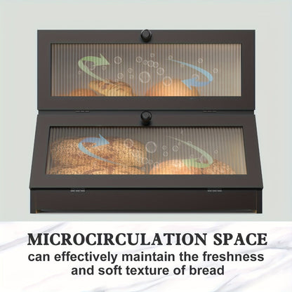 Bamboo Bread Box for Kitchen Counter – Double Layer Large Capacity Bread Storage Container with Window, Farmhouse Bread Holder for Loaves, Pastries & Bagels, Countertop Organizer