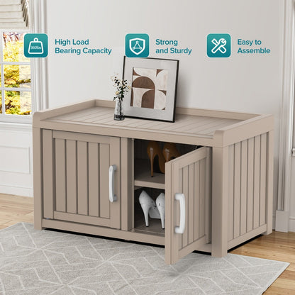 Light Brown Shoe Storage Bench with Hidden Cabinet for Entryway, Porch, Patio, Mudroom or Hallway Organization