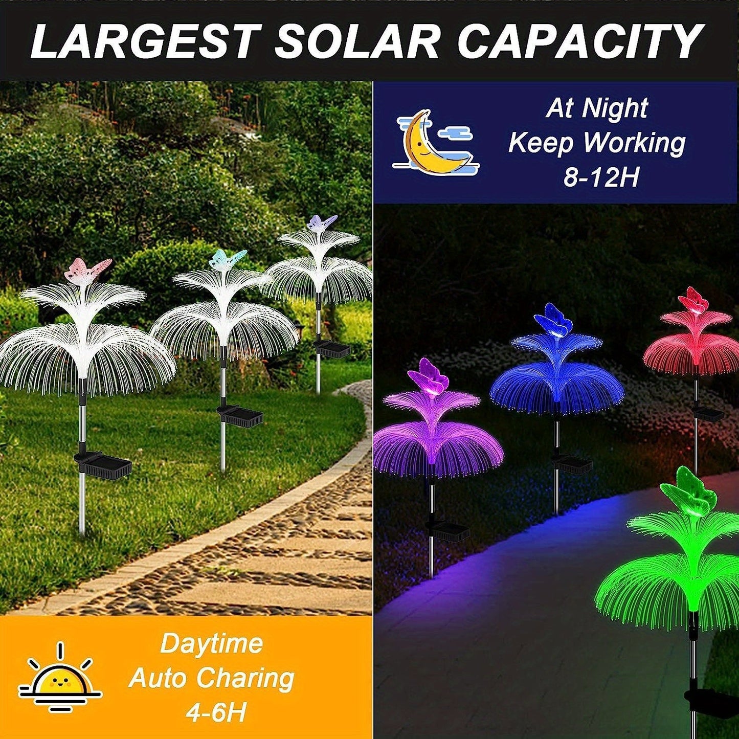 Solar Garden Lights Butterfly Jellyfish Stakes with Gradient Color Change in 2- or 4-Pack Sets