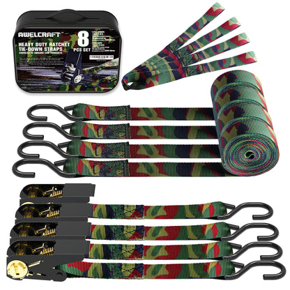Ratchet Tie Down Straps 4-Pack 15FT 1,500 lb Break Strength Heavy Duty with Soft Loops & Storage Bag – High-Visibility Webbing for Motorcycle ATV Kayak Truck Bed Trailer Roof Rack