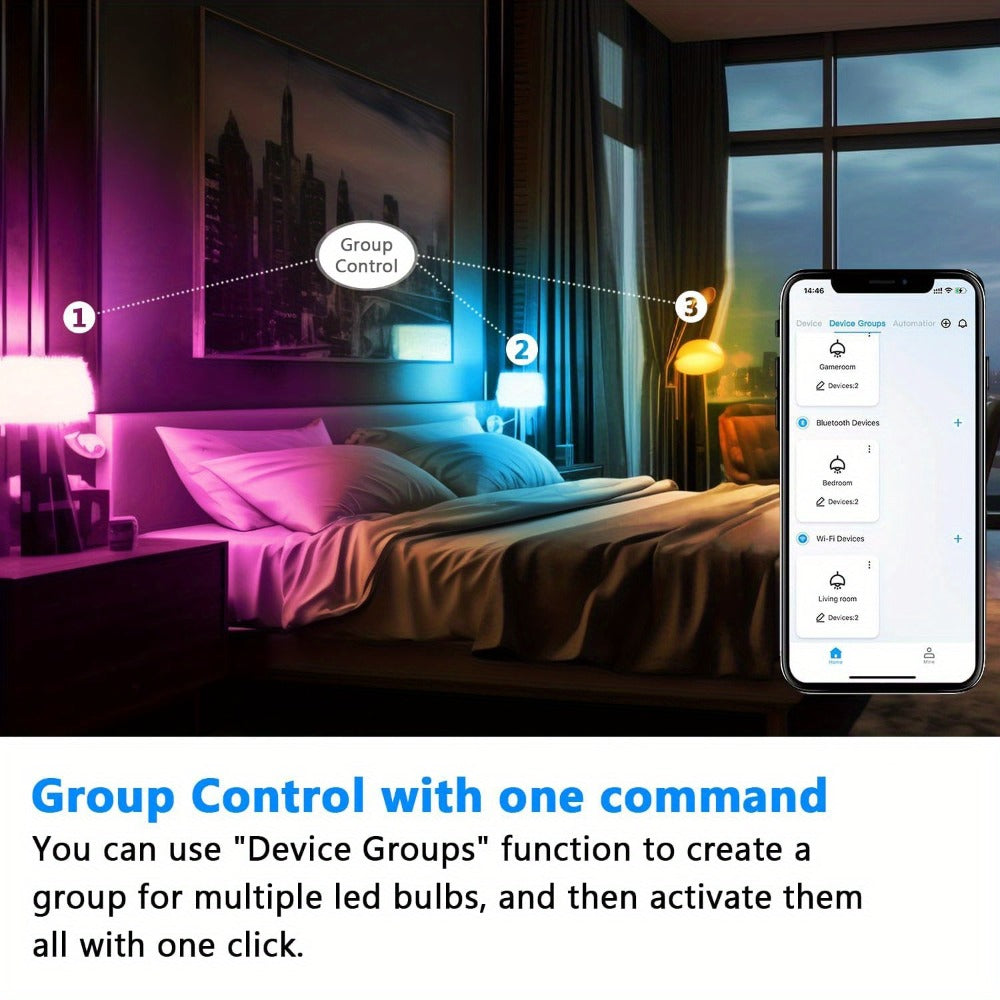 A19 E26 Wi-Fi Smart Light Bulbs with RGB and Tunable White Modes in Six-, Eight- or Ten-Bulb Packs