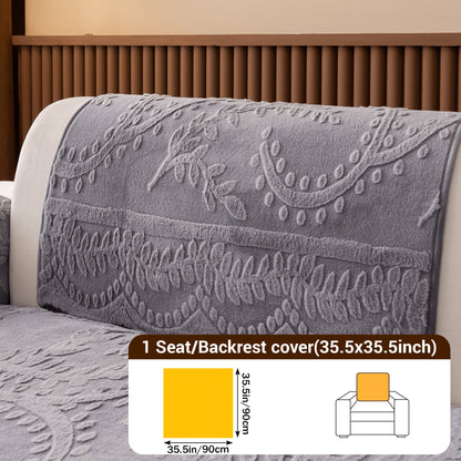 Faux Rabbit Fur Plush Sofa Cover Non-Slip | Thickened Quilted Couch Cushion, Machine Washable Pet Friendly, 1 to 4 Seat Armrest Backrest, White Light Grey Brown, Home Winter Decor