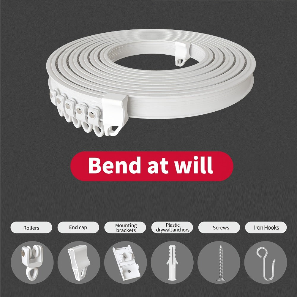 Flexible Curtain Rail Track – Bendable PVC Ceiling Mount Curtain Rod for Bay Window, Bathroom & Home Decor, Trim-to-Fit Monorail Curtain Track System