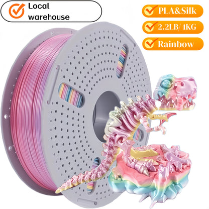 High Gloss PLA Filament 1.75mm 1kg Low Warping – Black White Dual Tri Rainbow Multicolor 3D Printer Filament ±0.02mm | Shiny PLA Spool for Creality Ender 3 5 Neo Bambu Lab Prusa FDM Printers