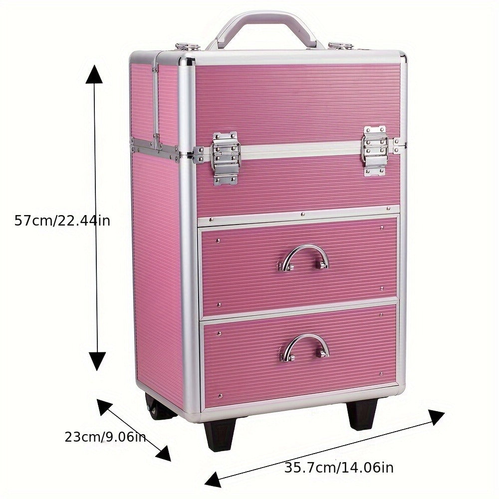 Multi-Level Makeup Train Case with Locking Latches, Extendable Trays and Four Exact Size Checkout Options