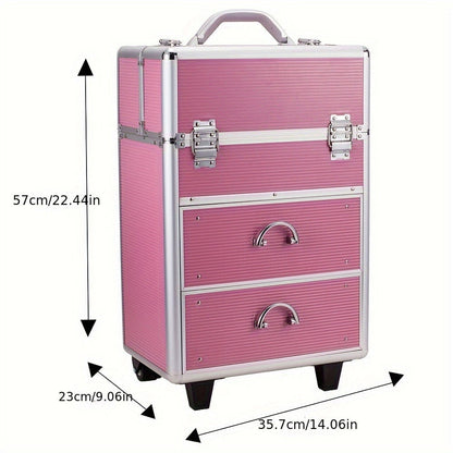 Multi-Level Makeup Train Case with Locking Latches, Extendable Trays and Four Exact Size Checkout Options