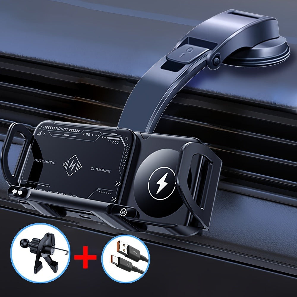 Car Wireless Charger Mount for Samsung Galaxy Z Fold 15W Auto-Clamping Fast Charging Holder – 360° Rotating Ball Joint, Air Vent & Center Console Mount, Super Capacitor Power-Off Delay | All Qi Phones