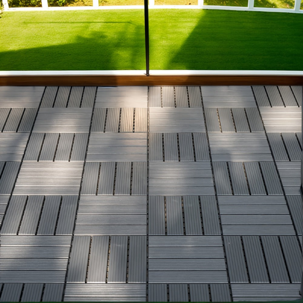 Interlocking Deck Tiles 44pcs 12"x12", Waterproof Outdoor Patio Flooring Tiles, PP Plastic Interlocking Floor Tiles for Balcony Pool Backyard Terrace, Easy Install All-Weather Anti-Slip Deck Tiles Grey