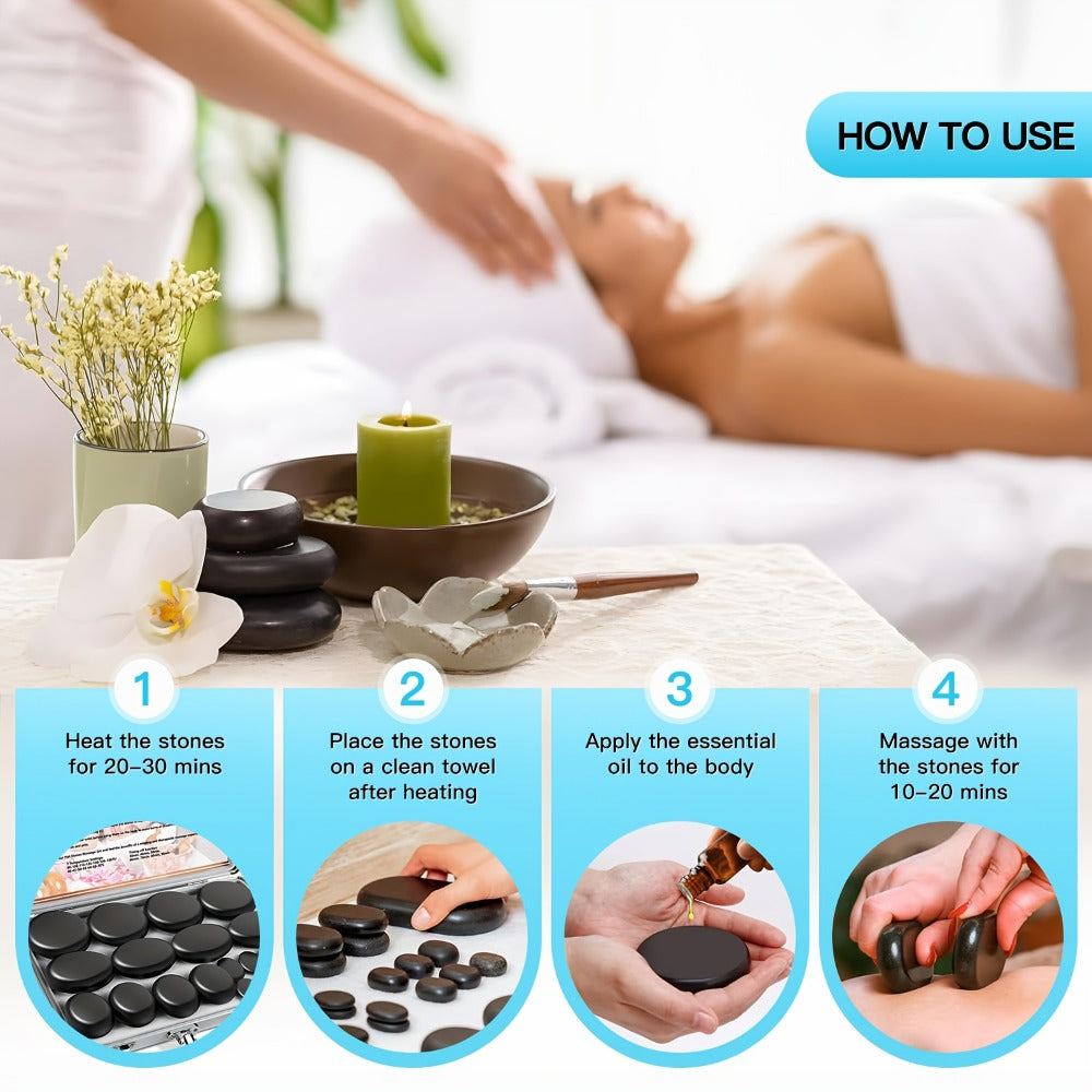 Basalt Hot Stone Massage Kit 10 Pcs with Heater Temperature Control Professional Spa Stones Set for Full