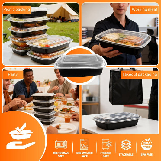 Food Storage Containers 50-Container Meal Prep Set with 50 Lids, 32 oz or 38 oz Capacity Options