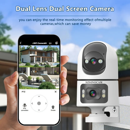 Dual Lens PTZ Outdoor Security Camera IP66 Weatherproof with Auto Tracking, Dual Screen, Night Vision, 2-Way Audio, Motion Detection & 2.4G WiFi – Wireless IP Cam for Home & Street Surveillance