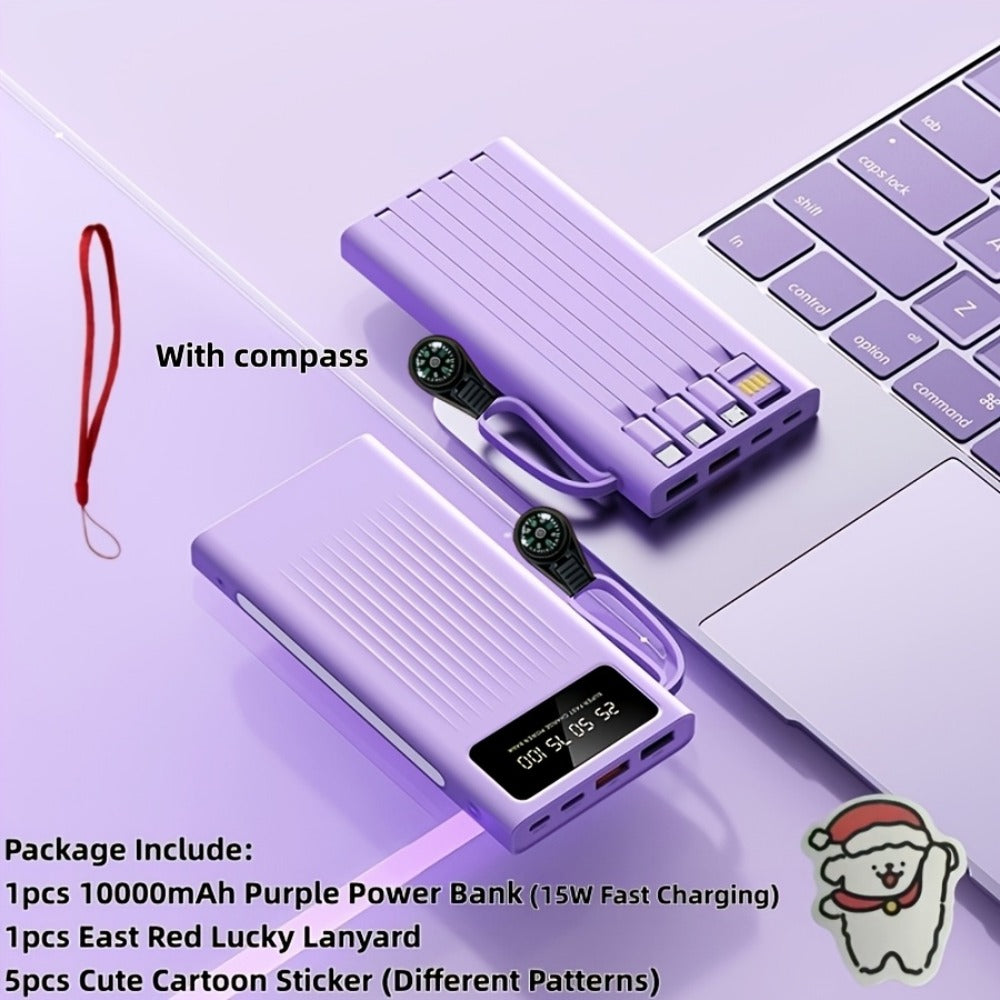 Power Bank 10000-30000mAh with 15W Charging, Four-in-One Cable and Four-Mode Camping Light