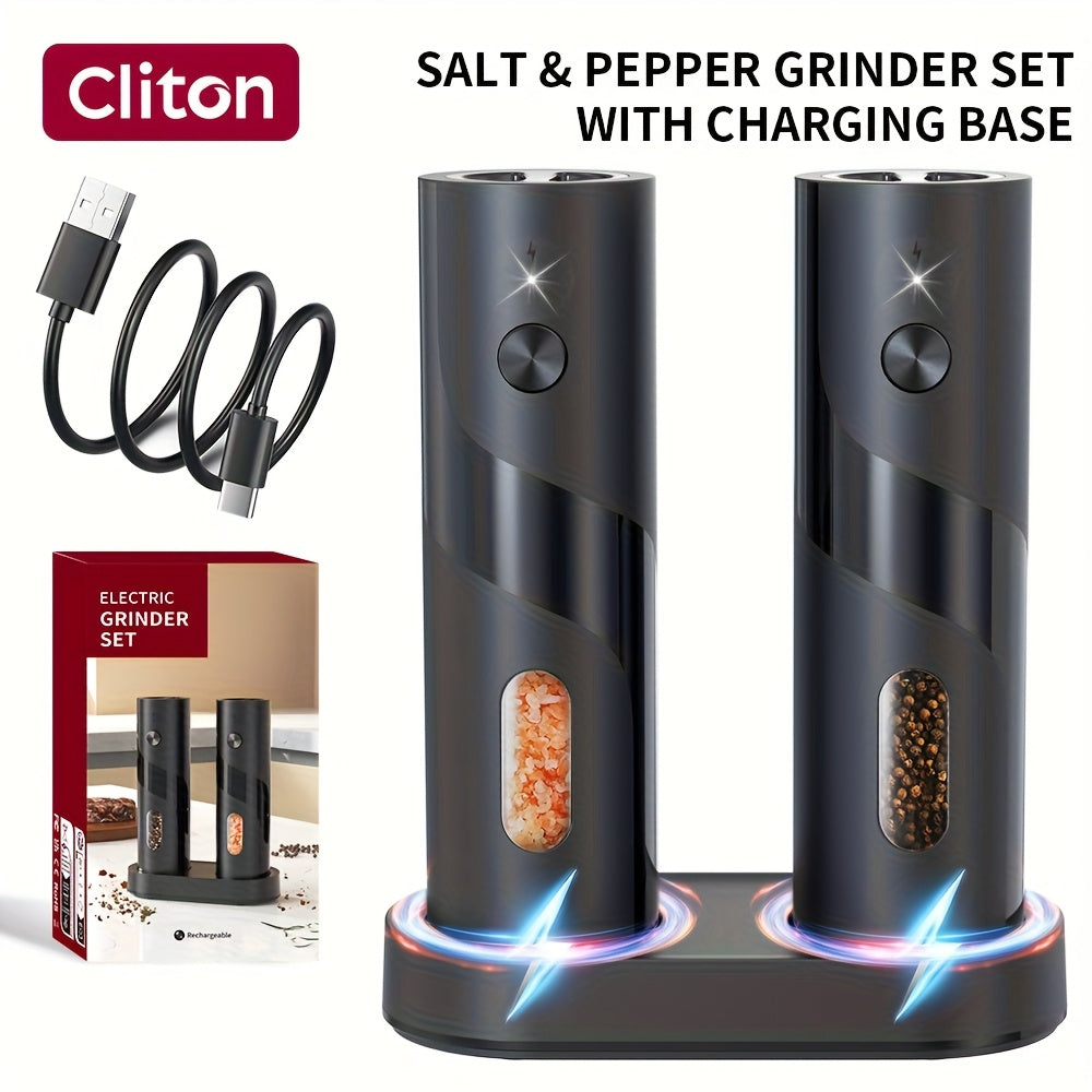 Electric Salt and Pepper Grinder Set – Rechargeable Automatic Mills with LED Light, Adjustable Coarseness & 3.72oz Capacity for Home Kitchen, BBQ, Restaurant & Outdoor Entertaining