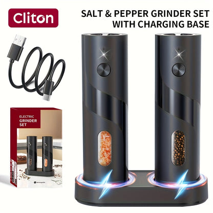 Electric Salt and Pepper Grinder Set – Rechargeable Automatic Mills with LED Light, Adjustable Coarseness & 3.72oz Capacity for Home Kitchen, BBQ, Restaurant & Outdoor Entertaining
