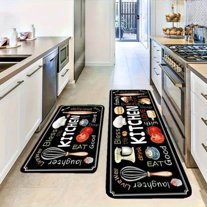 Diatomaceous Earth Kitchen Mat Set 2pcs - Non-Slip Soft Floor Mats for Kitchen Bathroom Bedroom Hallway, Dark Gray, Machine Washable