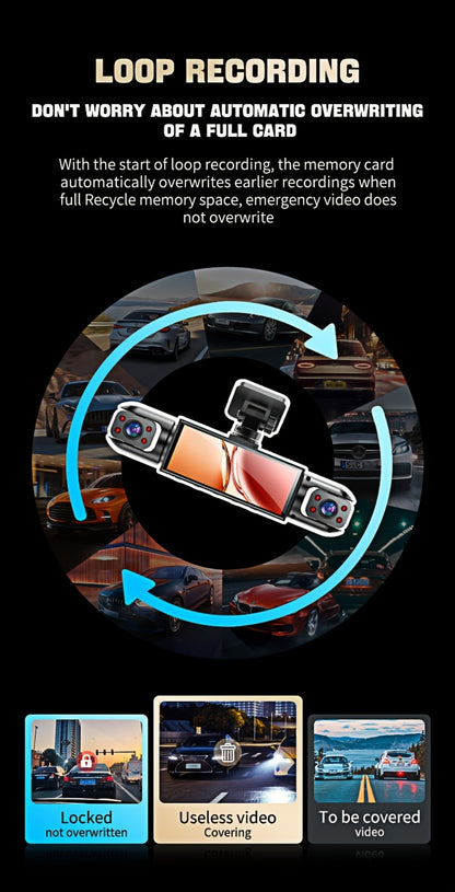 360° 4-Channel Dash Cam 1080P Front + 720P Rear Left Right Full Coverage, WDR Night Vision, G-Sensor, Loop Recording – Optional 64GB TF Card, Car Safety Driving Recorder