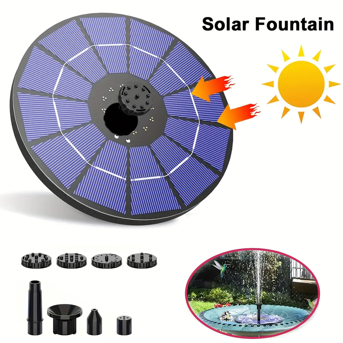 Outdoor Fountain Solar Powered for Garden, Pathway and Patio Lighting, with the Listed Configuration