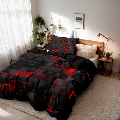 3-Piece Duvet Cover Set with Dimensional Geometric Cube Print, Zipper Closure and Five Color Options