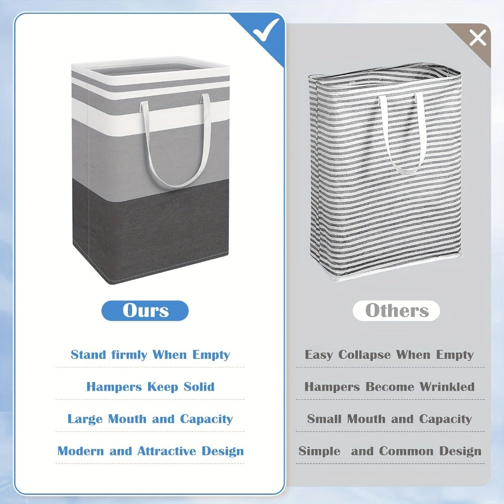Three-Pack 75 L Gray Collapsible Laundry Basket Set with Carry Handles for Bedrooms and Dorms