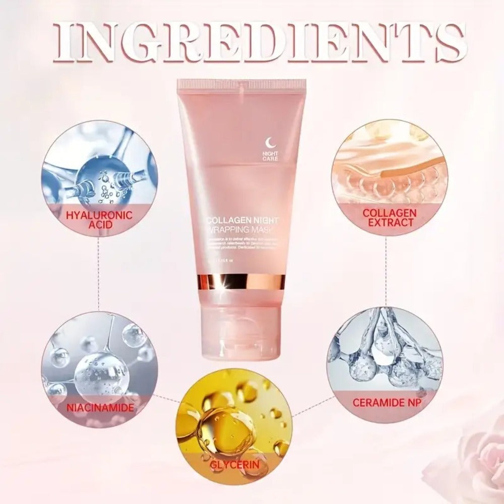 Three-Piece Collagen Night Wrap Mask Set with Jelly Brush and Hyaluronic Acid for Evening Care