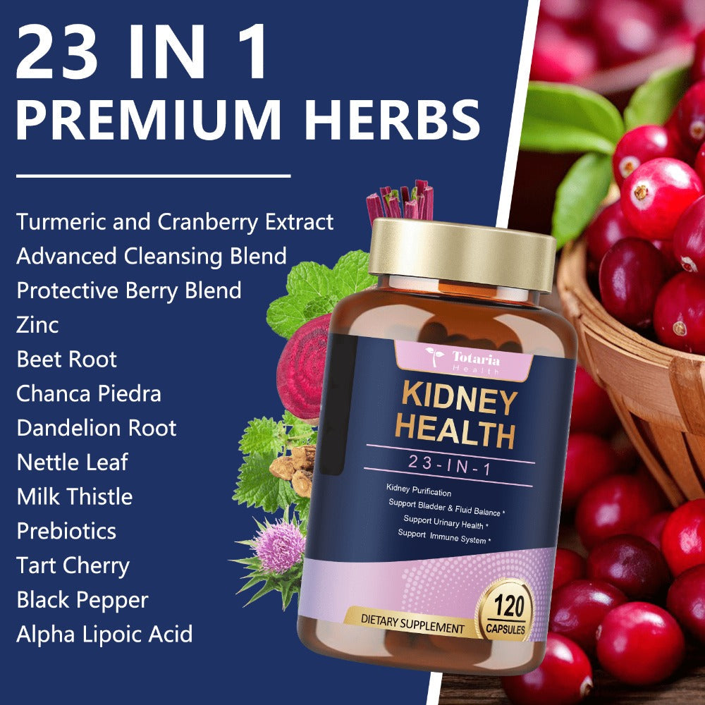 Herbal Supplement with Totaria Health Label, 23-in-1 Capsules with Chanca Piedra and Cranberry, 120 Count