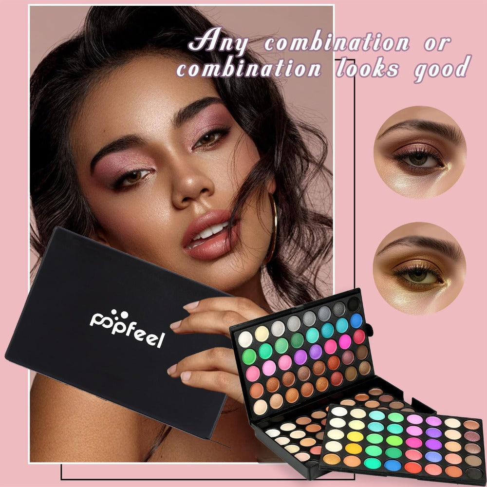 Eyeshadow Palette POPFEEL 120-Shade Folding Color Case with Matte-Shimmer Mix and Optional Six-Brush Bundle