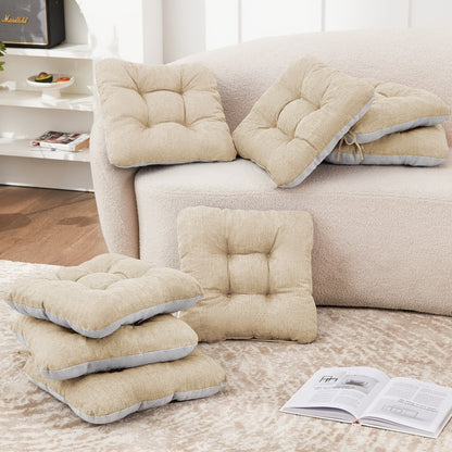 Tufted Chair Cushion Sets in 4- or 8-Piece Options with M/L Sizes, Tie Straps and 12 Color Choices