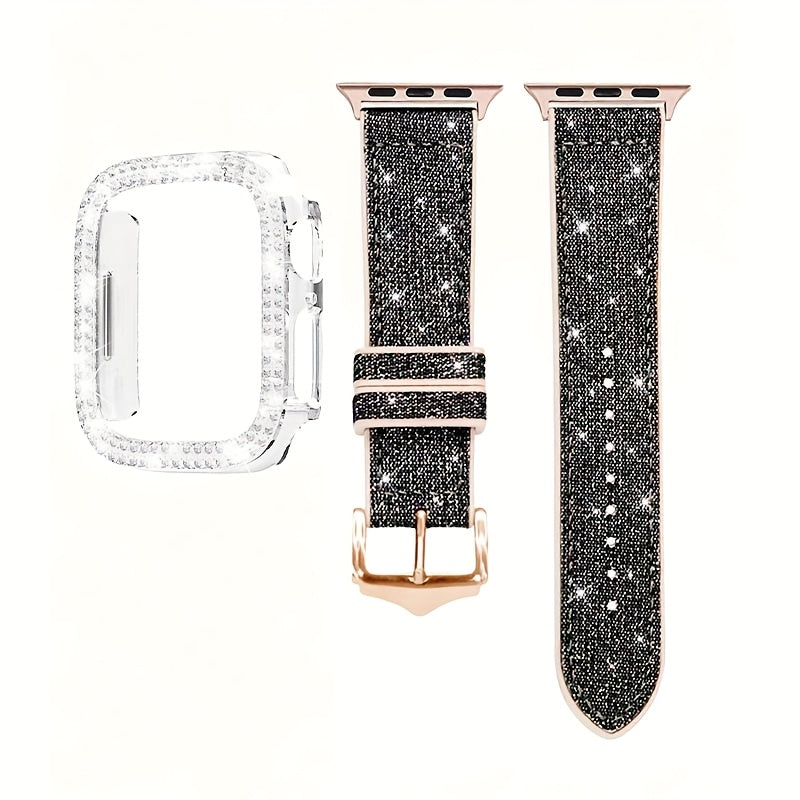 Rhinestone Mesh Watch Band and Matching Case Set for Apple Watch in 19 Color-and-Size Options